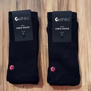 Ethika Mens Crew Socks Black With Standard Red Logo Size L(9-12) 2 Pair